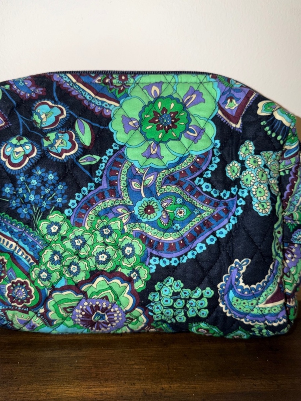 Vera Bradley BLUE RHAPSODY Vinyl Lined 9" Cosmetic Makeup Bag Travel Pouch EUC